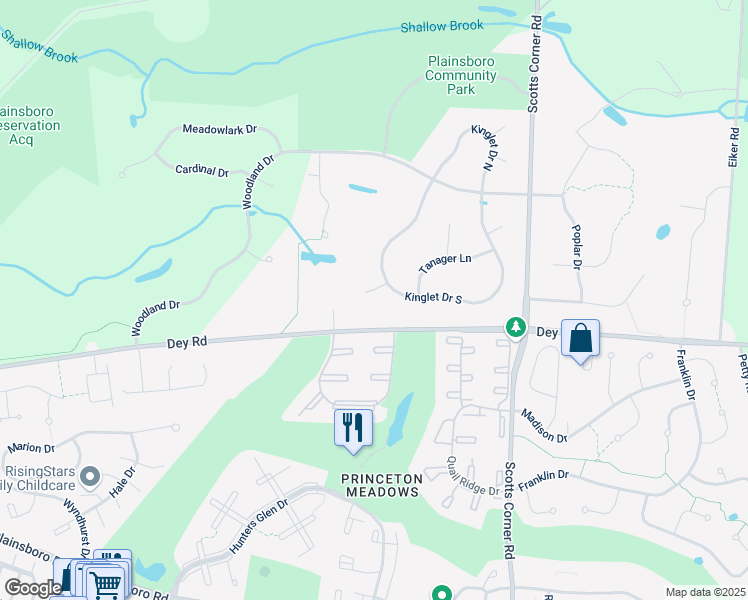 map of restaurants, bars, coffee shops, grocery stores, and more near 3 Partridge Court in Plainsboro Township
