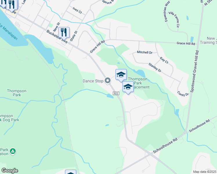 map of restaurants, bars, coffee shops, grocery stores, and more near 357 Buckelew Avenue in Monroe Township