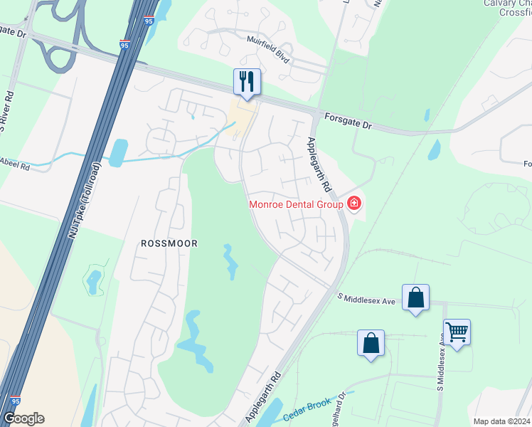 map of restaurants, bars, coffee shops, grocery stores, and more near 97B Glenwood Lane in Monroe Township