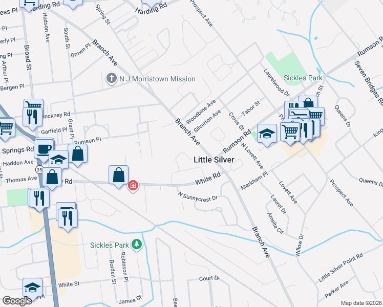 map of restaurants, bars, coffee shops, grocery stores, and more near 27 Circle Lane in Little Silver