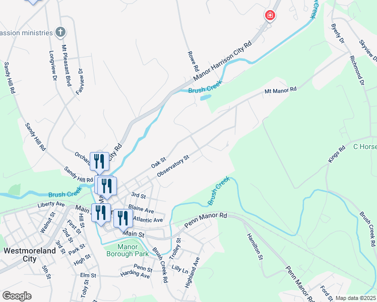 map of restaurants, bars, coffee shops, grocery stores, and more near 81 Observatory Street in Manor