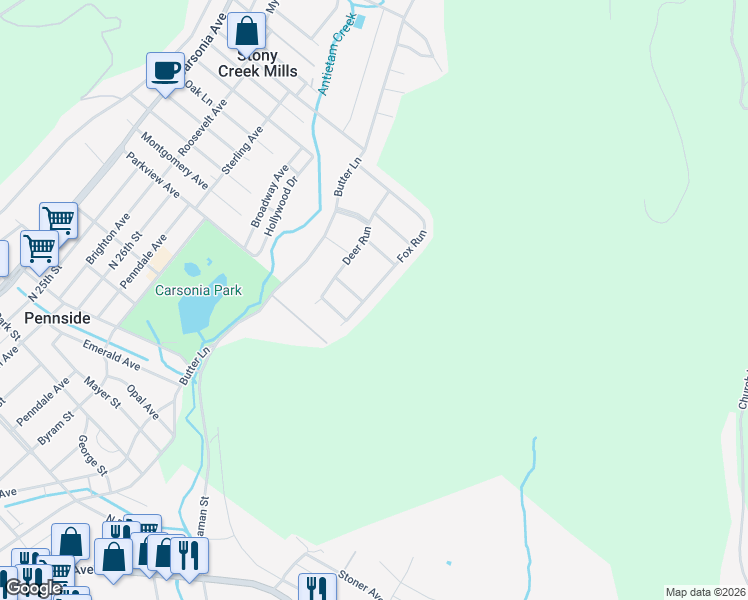 map of restaurants, bars, coffee shops, grocery stores, and more near 1071 Fox Run in Reading
