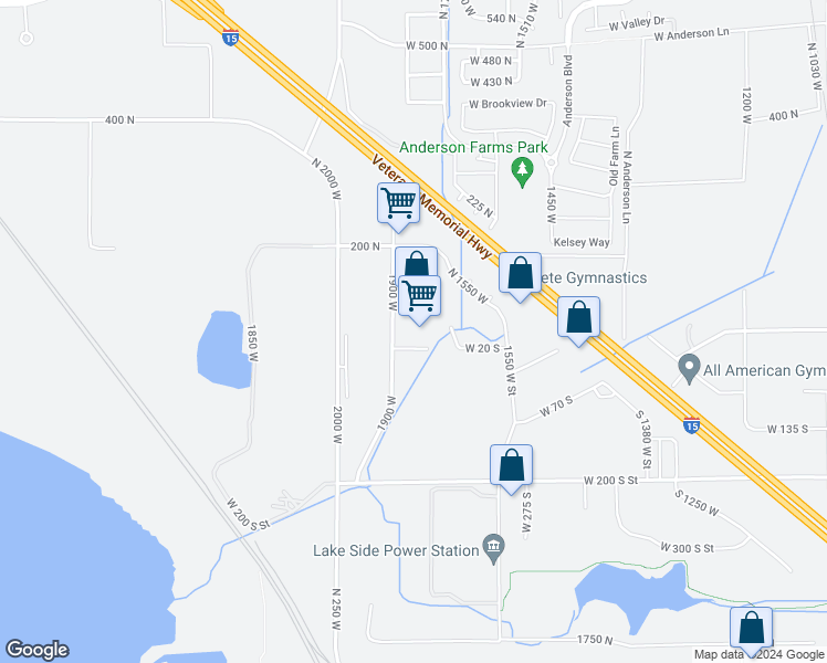 map of restaurants, bars, coffee shops, grocery stores, and more near 1762 West 20 South in Lindon
