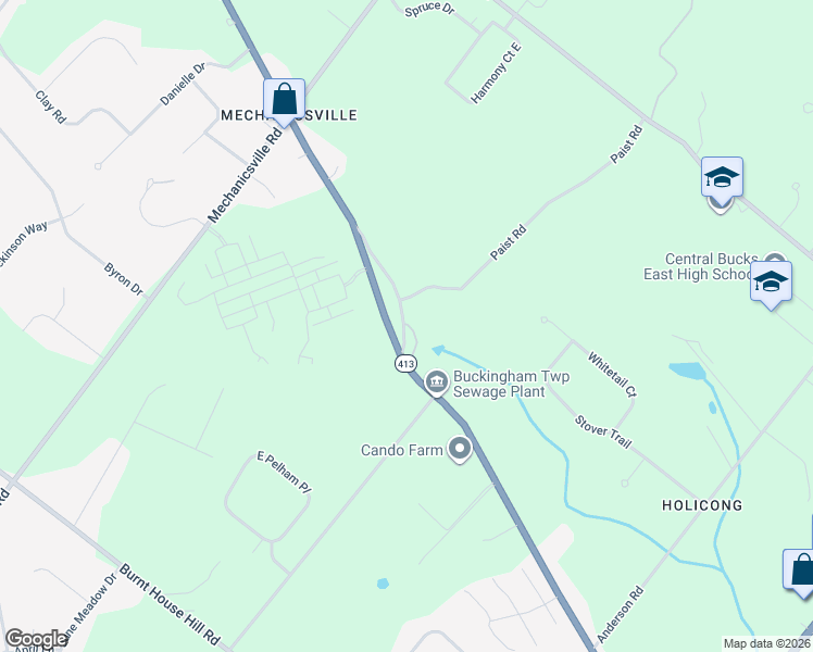 map of restaurants, bars, coffee shops, grocery stores, and more near 3039 Durham Road in Doylestown