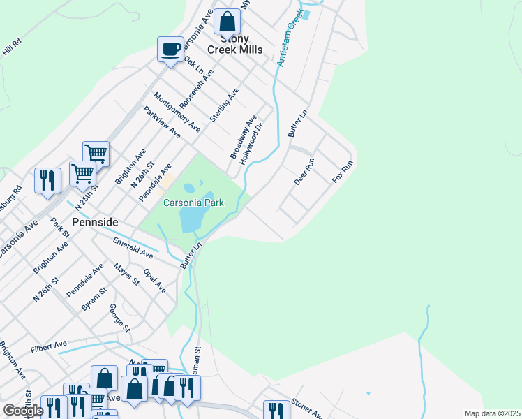 map of restaurants, bars, coffee shops, grocery stores, and more near 1010 Butter Lane in Reading