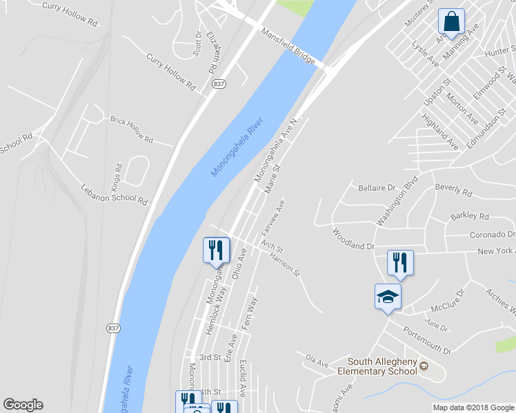 map of restaurants, bars, coffee shops, grocery stores, and more near 307 Marie Street in Glassport