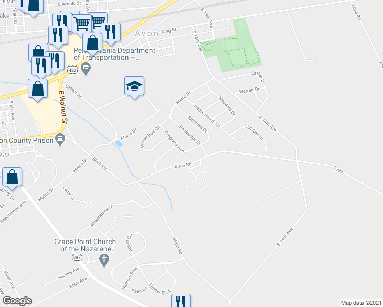 map of restaurants, bars, coffee shops, grocery stores, and more near 633 Progress Avenue in Lebanon