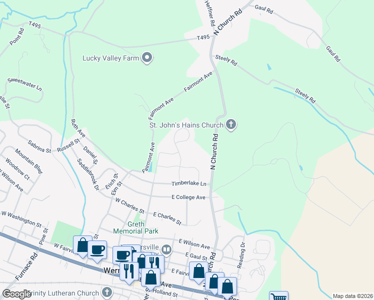 map of restaurants, bars, coffee shops, grocery stores, and more near 901 Baywood Avenue in Wernersville