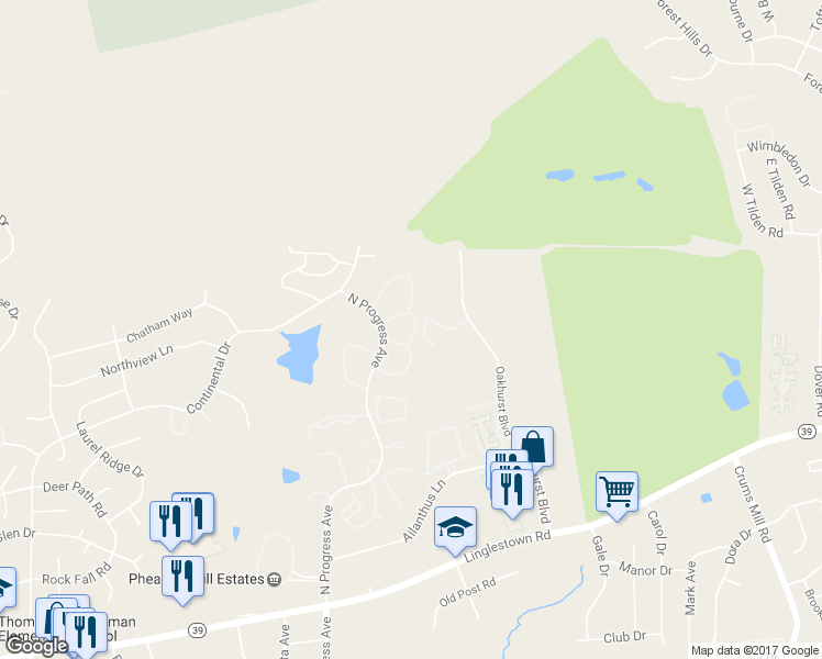 map of restaurants, bars, coffee shops, grocery stores, and more near 25100 Saddle Ridge Drive in Harrisburg