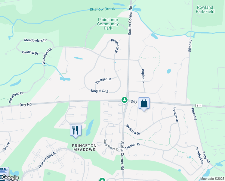 map of restaurants, bars, coffee shops, grocery stores, and more near 26 Kinglet Drive South in Plainsboro Township