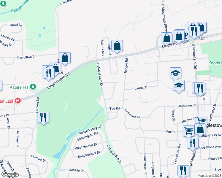 map of restaurants, bars, coffee shops, grocery stores, and more near 1130 Green Tree Road in Harrisburg