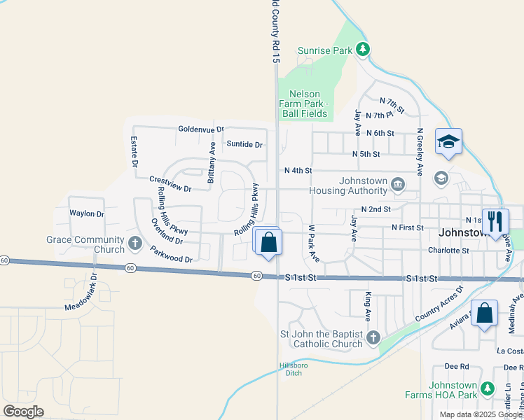 map of restaurants, bars, coffee shops, grocery stores, and more near 192 Darlington Lane in Johnstown