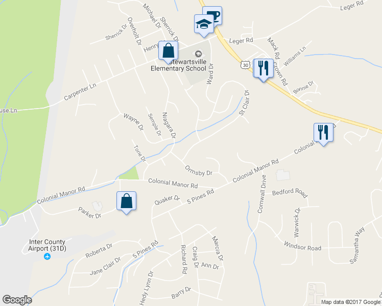 map of restaurants, bars, coffee shops, grocery stores, and more near 13750 Saint Clair Drive in Irwin