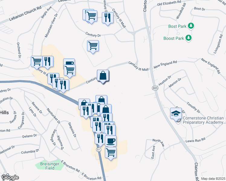 map of restaurants, bars, coffee shops, grocery stores, and more near in West Mifflin