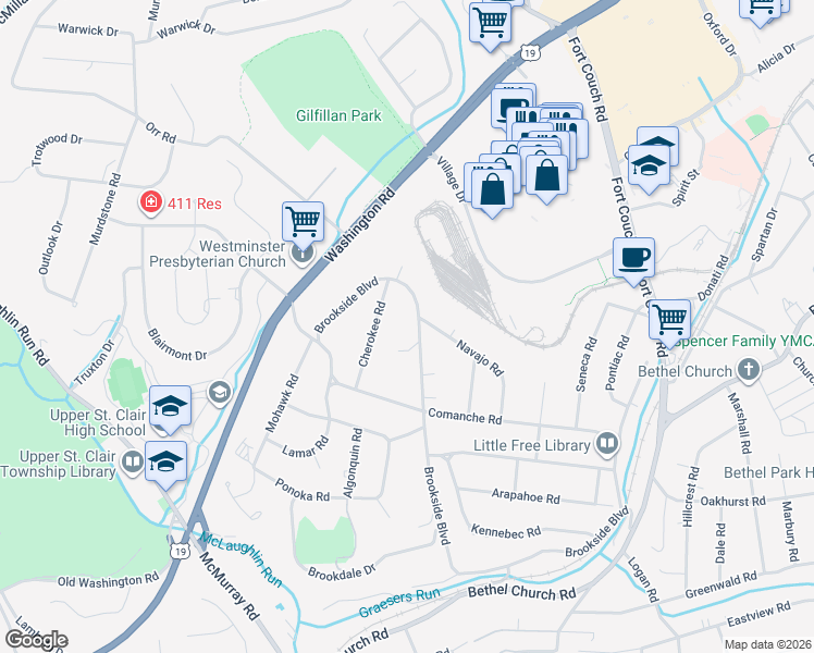 map of restaurants, bars, coffee shops, grocery stores, and more near 219 Brookside Blvd in Pittsburgh