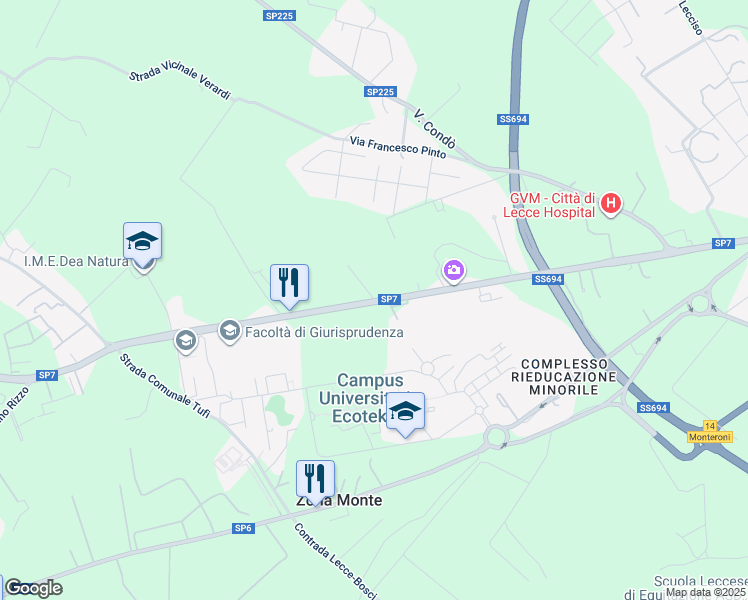 map of restaurants, bars, coffee shops, grocery stores, and more near 33 Via Per Arnesano in Provincia di Lecce