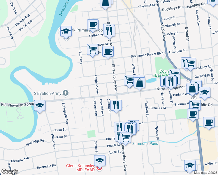 map of restaurants, bars, coffee shops, grocery stores, and more near 15 Clinton Place in Red Bank