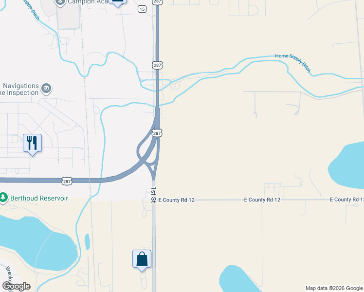 map of restaurants, bars, coffee shops, grocery stores, and more near 106 Sunset Court in Loveland