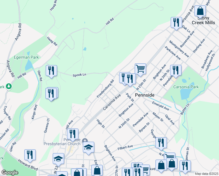 map of restaurants, bars, coffee shops, grocery stores, and more near 29 Hilbert Court in Reading