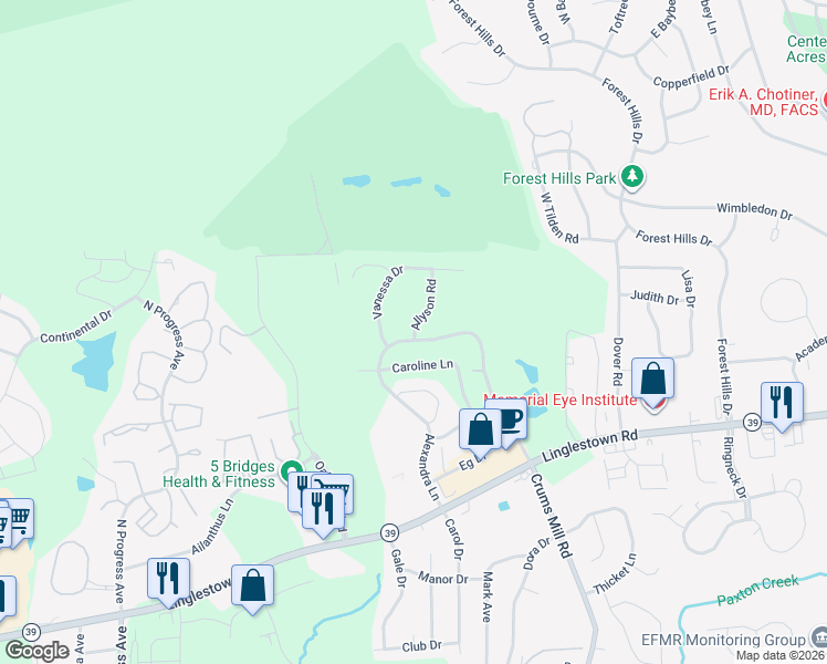 map of restaurants, bars, coffee shops, grocery stores, and more near Alexandra Lane in Dauphin County