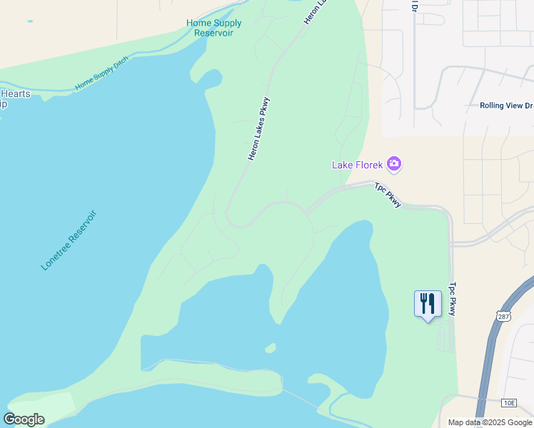 map of restaurants, bars, coffee shops, grocery stores, and more near 2757 Heron Lakes Parkway in Berthoud