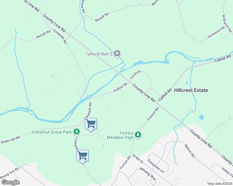 map of restaurants, bars, coffee shops, grocery stores, and more near 40 Hollow Road in Telford