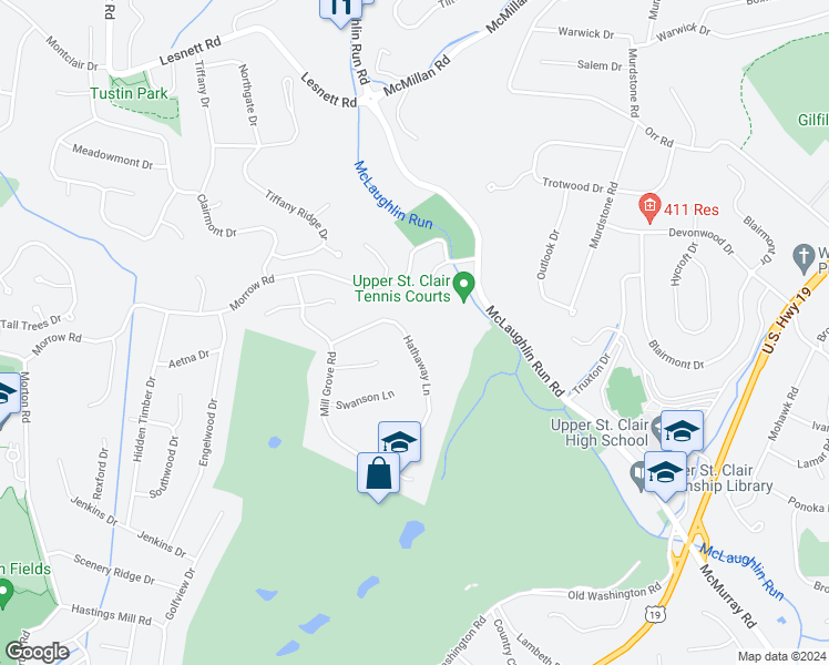 map of restaurants, bars, coffee shops, grocery stores, and more near 1707 Hathaway Lane in Pittsburgh