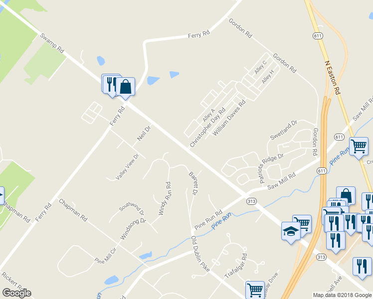 map of restaurants, bars, coffee shops, grocery stores, and more near 530 Swamp Road in Doylestown