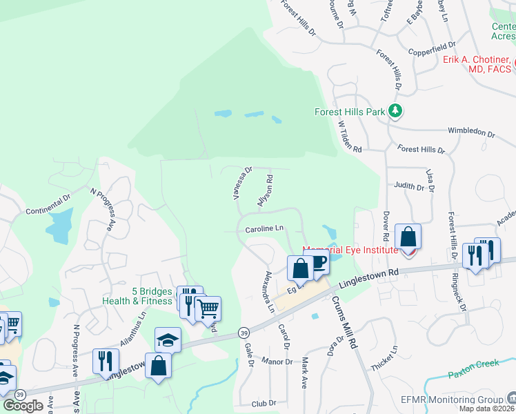 map of restaurants, bars, coffee shops, grocery stores, and more near Alexandra Lane in Dauphin County