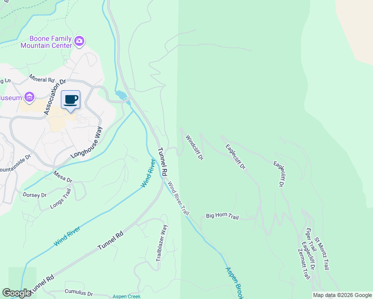 map of restaurants, bars, coffee shops, grocery stores, and more near 2170 Windcliff Drive in Estes Park