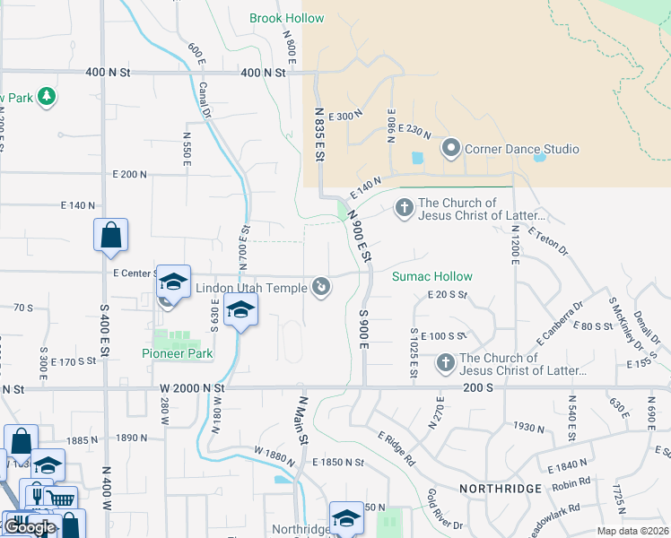 map of restaurants, bars, coffee shops, grocery stores, and more near 14 North 850 East in Lindon
