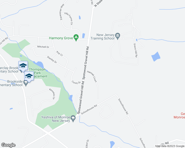 map of restaurants, bars, coffee shops, grocery stores, and more near 23 Hannah Court in Monroe Township