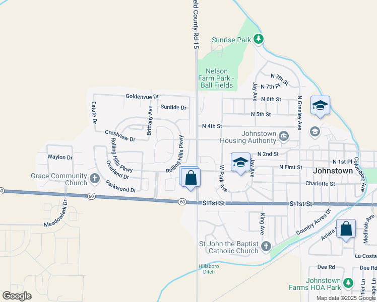 map of restaurants, bars, coffee shops, grocery stores, and more near 192 Darlington Lane in Johnstown