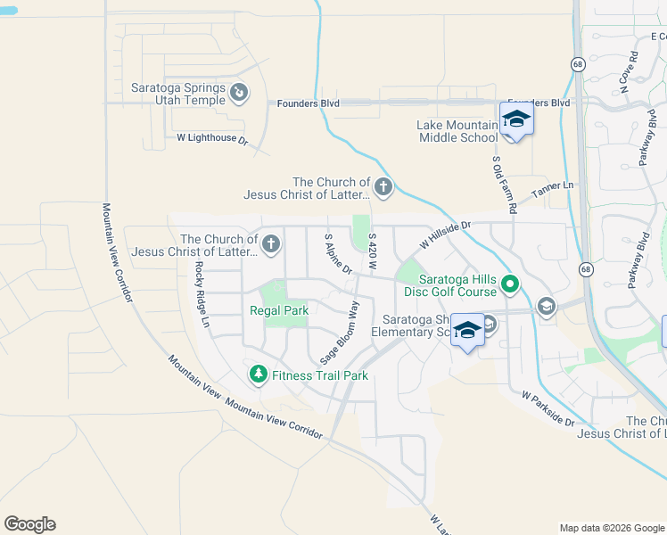 map of restaurants, bars, coffee shops, grocery stores, and more near 1301 South Alpine Drive in Saratoga Springs