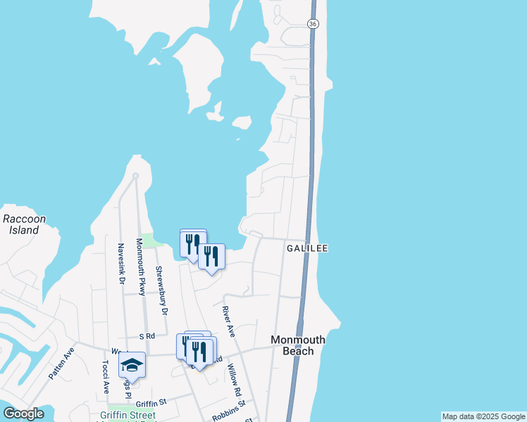 map of restaurants, bars, coffee shops, grocery stores, and more near 162 Wharfside Drive in Monmouth Beach