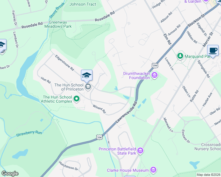 map of restaurants, bars, coffee shops, grocery stores, and more near 91 Edgerstoune Road in Princeton