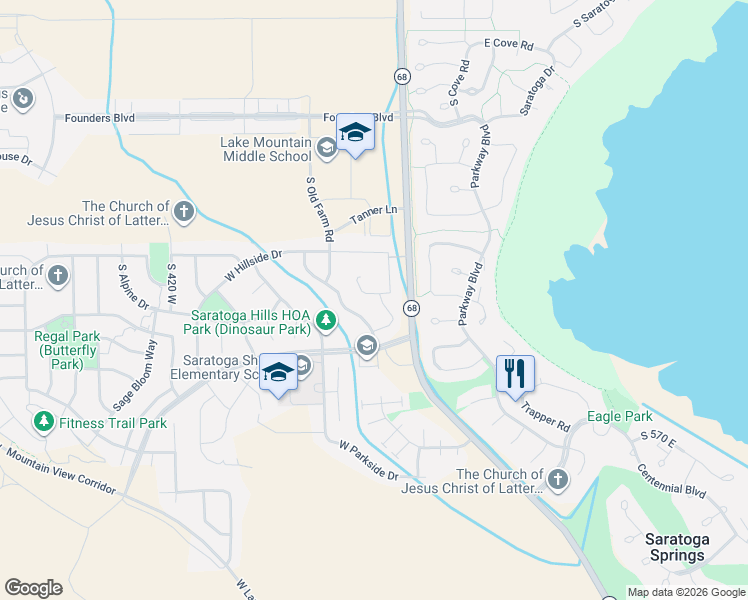 map of restaurants, bars, coffee shops, grocery stores, and more near 63 West Adams Cove in Saratoga Springs