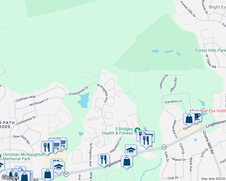 map of restaurants, bars, coffee shops, grocery stores, and more near 25100 Saddle Ridge Drive in Harrisburg