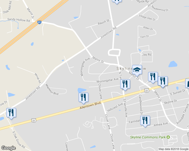 map of restaurants, bars, coffee shops, grocery stores, and more near 7591 Lakeside Avenue in Harrisburg