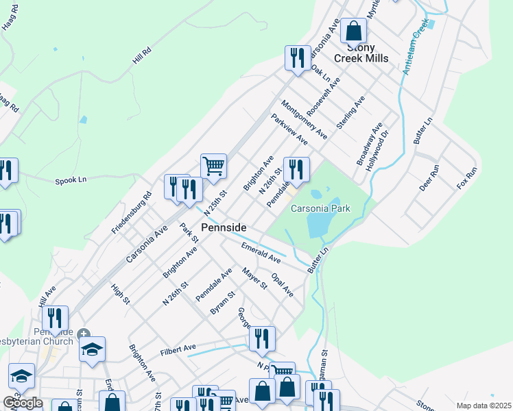 map of restaurants, bars, coffee shops, grocery stores, and more near 809 Penndale Avenue in Reading