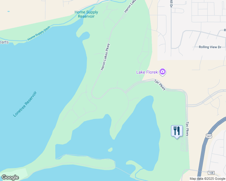 map of restaurants, bars, coffee shops, grocery stores, and more near 2783 Heron Lakes Parkway in Berthoud