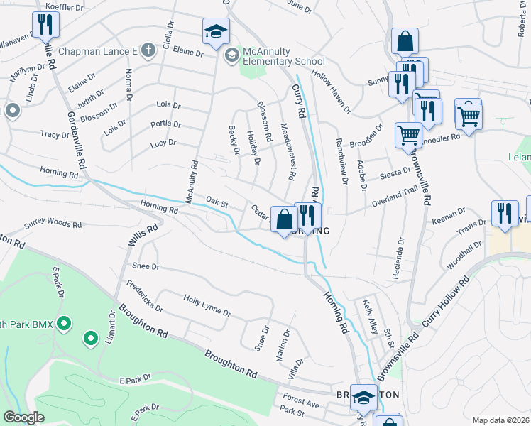 map of restaurants, bars, coffee shops, grocery stores, and more near 250 Cedar Street in Pittsburgh