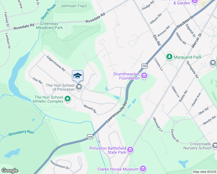map of restaurants, bars, coffee shops, grocery stores, and more near 91 Edgerstoune Road in Princeton