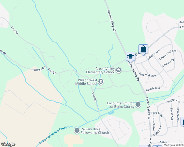 map of restaurants, bars, coffee shops, grocery stores, and more near 205 Gaul Road in Sinking Spring