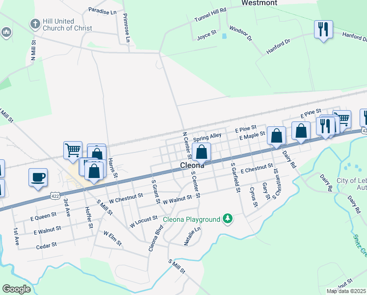 map of restaurants, bars, coffee shops, grocery stores, and more near in Cleona