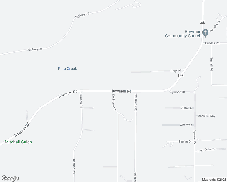 map of restaurants, bars, coffee shops, grocery stores, and more near Bowman Road & Del Norte Drive in Cottonwood