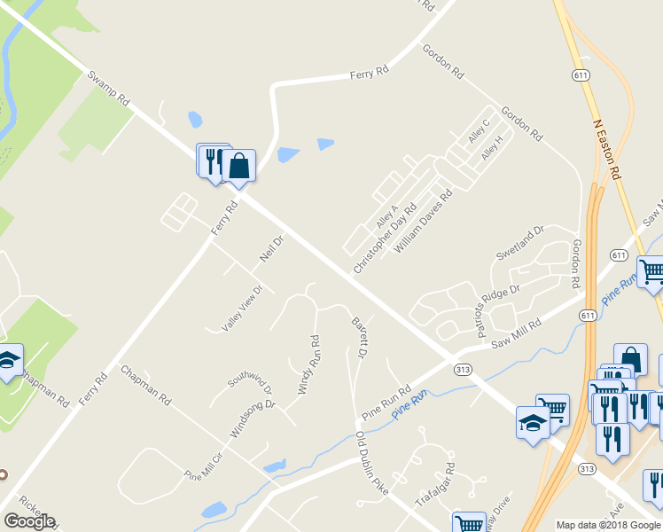 map of restaurants, bars, coffee shops, grocery stores, and more near 546 West Swamp Road in Doylestown