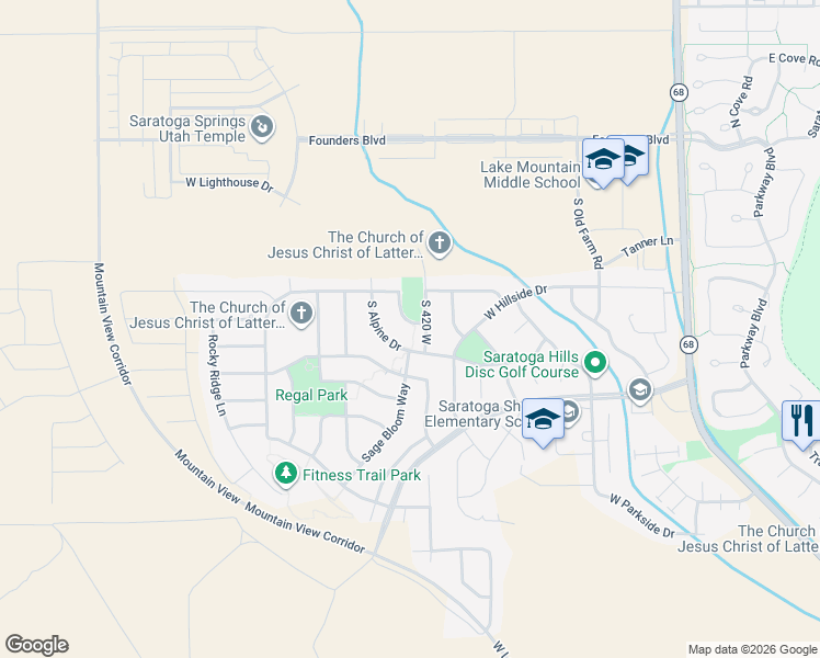 map of restaurants, bars, coffee shops, grocery stores, and more near 1279 Meadow Crest Way in Saratoga Springs