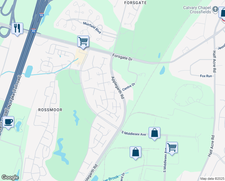 map of restaurants, bars, coffee shops, grocery stores, and more near 129B Providence Way in Monroe Township