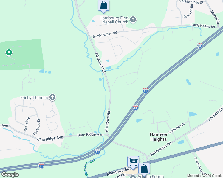 map of restaurants, bars, coffee shops, grocery stores, and more near 237 Piketown Road in Harrisburg
